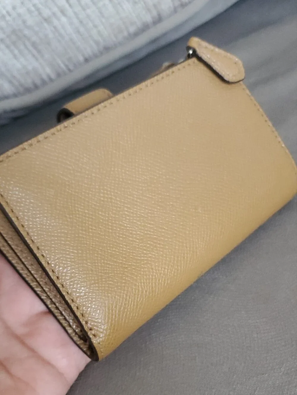 Coach Small Pebbled Leather Wallet in Light Tan with Gold Logo